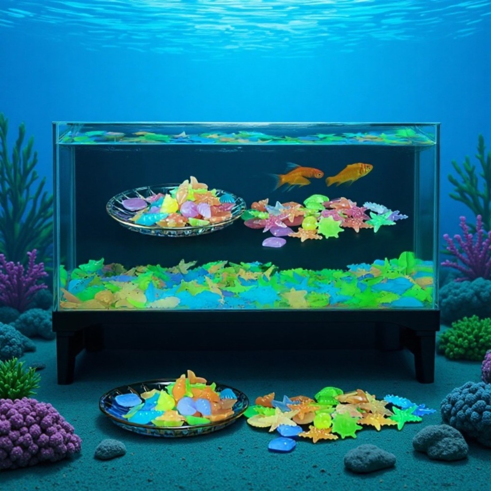 Aquarium Plant Display - Pierres océaniques lumineuses, coquilles fluorescentes, étoiles